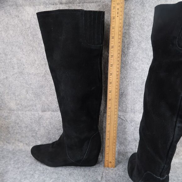 Colin Stuart Shoes Womens 6.5 Boots Tall Wedge Fashion Leather Pull On Black - Picture 6 of 16